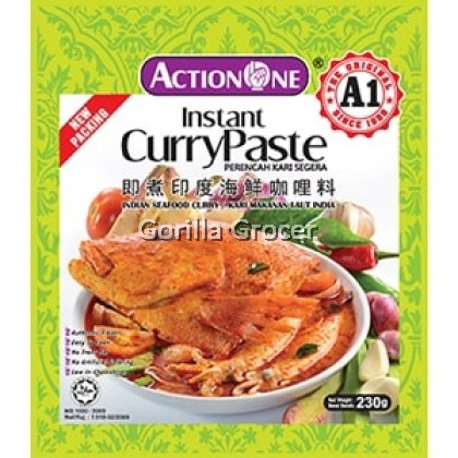 Instant Seafood Curry Paste (Perencah Kari Ikan atau Makanan Laut Segera) - Action One "A1" - 230g Instant Seafood Curry Paste (Perencah Kari Ikan atau Makanan Laut Segera) - Action One "A1" - 230g
